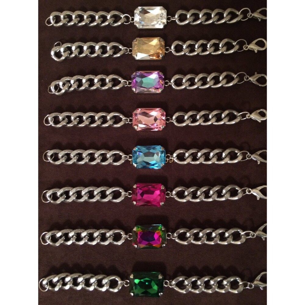 Crystal Silver Chunky Curb Chain Bracelet